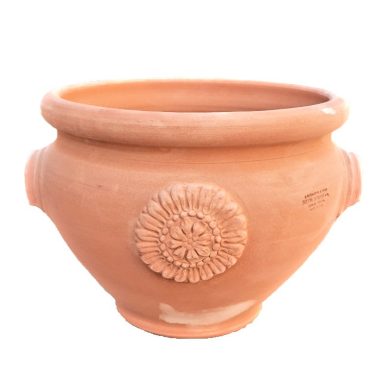 Round terracotta planter with rosette and handles handmade Round terracotta planter with rosette and handles handmade
