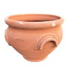 Round terracotta planter with rosette and handles handmade
