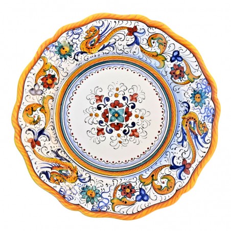 Scalloped table plate majolica ceramic Deruta raphaelesque floral doily