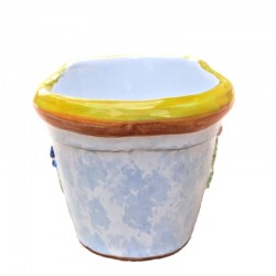 Small oval Deruta majolica ceramic vase for succulent plants with grapes decoration