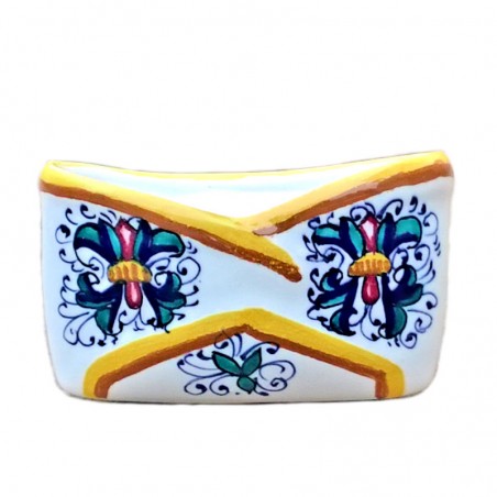 Business card holder majolica ceramic Deruta rich Deruta yellow
