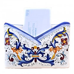 Portalettere da tavolo ceramica maiolica Deruta ricco Deruta blu