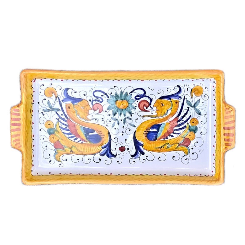 Rectangular tray majolica ceramic Deruta raphaelesque Rectangular tray majolica ceramic Deruta raphaelesque