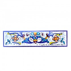 Mattonella listello ceramica maiolica Deruta dipinta a mano decoro ricco Deruta blu rettangolare