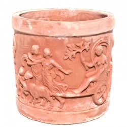 Vaso cilindrico terracotta putti cm 50 lavorato a mano