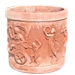 Cylindrical terracotta vase with putti cm 50 handmade