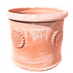 Vaso cilindrico terracotta rosone lavorato a mano