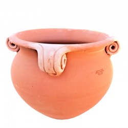 Big round terracotta planter with perforated curls handmade