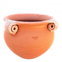 Big round terracotta planter with perforated curls handmade