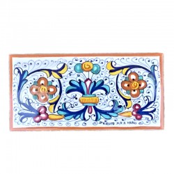 Mattonella listello ceramica maiolica Deruta dipinta a mano decoro ricco Deruta giallo rettangolare
