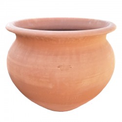 Grande fioriera tonda terracotta liscia lavorata a mano