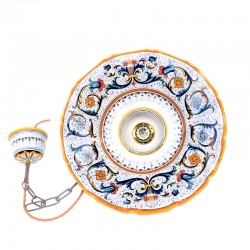 Lampadario smerlato ceramica maiolica Deruta ricco Deruta giallo
