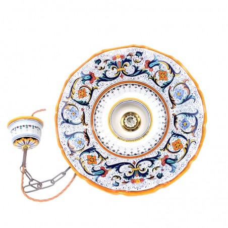 Lampadario smerlato ceramica maiolica Deruta ricco Deruta giallo