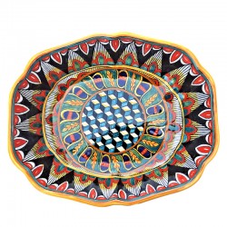 Oval legume tray majolica ceramic Deruta geometric cubes