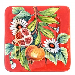 Square wall plate majolica ceramic Deruta pomegranate
