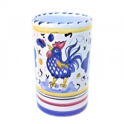 Portapenne ceramica maiolica Deruta gallo blu Orvietano