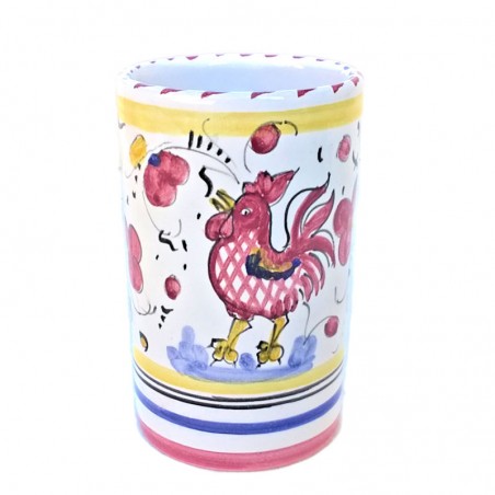 Portapenne ceramica maiolica Deruta gallo rosso Orvietano