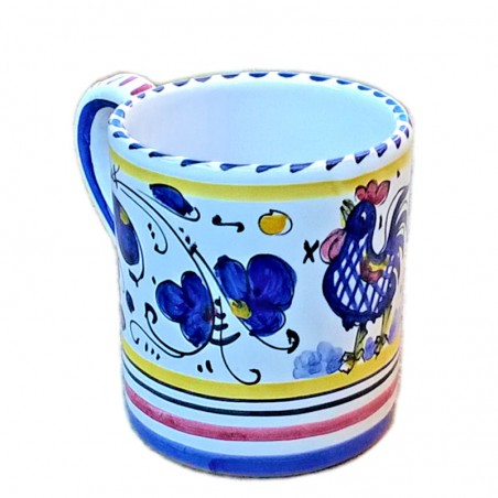 Mug majolica ceramic Deruta blue rooster Orvietano