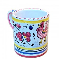 Mug majolica ceramic Deruta red rooster Orvietano