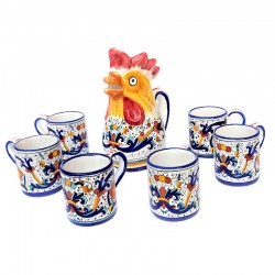 Brocca gallo con 6 tazze ceramica maiolica Deruta ricco Deruta blu
