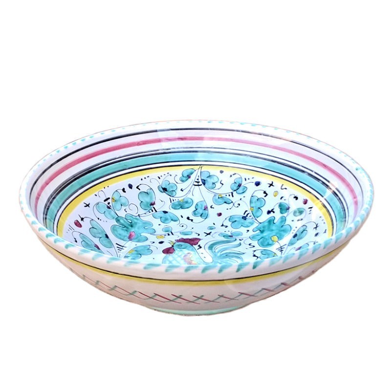 Salad bowl majolica ceramic Deruta green rooster Orvietano Salad bowl majolica ceramic Deruta green rooster Orvietano