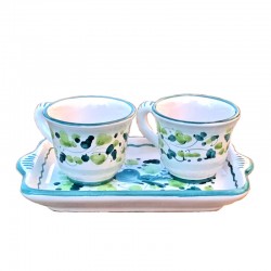 Coffee set majolica ceramic Deruta green arabesque 3 PCS