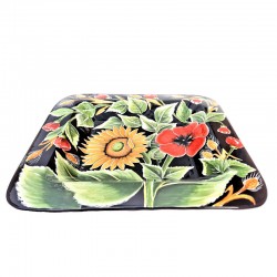 Piatto quadrato da parete ceramica maiolica Deruta girasole nero