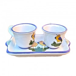Set caffè ceramica maiolica Deruta uccellino 3 pz