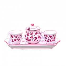 Coffee set majolica ceramic Deruta red arabesque 4 PCS