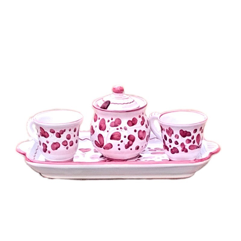 Set caffè ceramica maiolica Deruta arabesco rosso 4 pz Set caffè ceramica maiolica Deruta arabesco rosso 4 pz