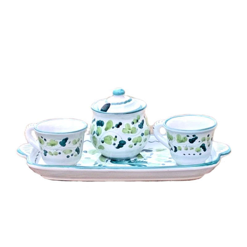 Coffee set majolica ceramic Deruta green arabesque 4 PCS Coffee set majolica ceramic Deruta green arabesque 4 PCS
