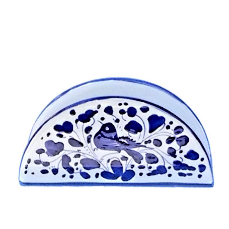 Crescent napkin holders majolica ceramic Deruta blue arabesque Crescent napkin holders majolica ceramic Deruta blue arabesque
