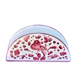 Portatovaglioli mezza luna ceramica maiolica Deruta arabesco rosso