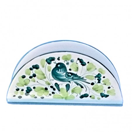 Crescent napkin holders majolica ceramic Deruta green arabesque