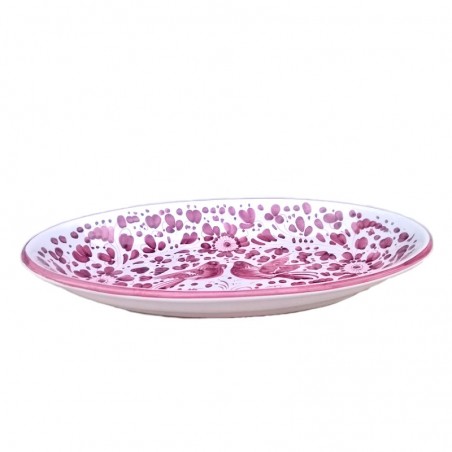 Oval serving plate majolica ceramic Deruta red arabesque