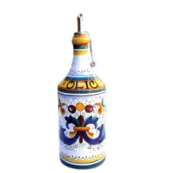 Cylindrical cruet majolica ceramic Deruta rich Deruta yellow
