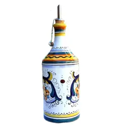Cylindrical cruet majolica ceramic Deruta rich Deruta yellow