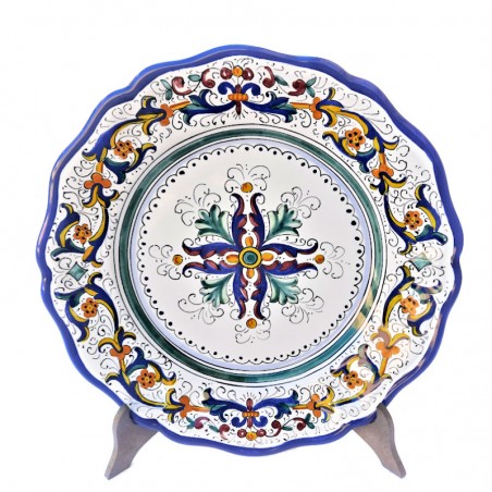 Scalloped table plate majolica ceramic Deruta rich Deruta blue floral doily