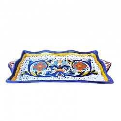 Rectangular scalloped tray majolica ceramic Deruta rich Deruta blue