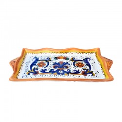 Vassoio rettangolare smerlato ceramica maiolica Deruta ricco Deruta giallo