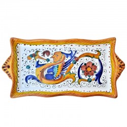 Vassoio rettangolare smerlato ceramica maiolica Deruta raffaellesco
