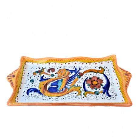 Rectangular scalloped tray majolica ceramic Deruta raphaelesque