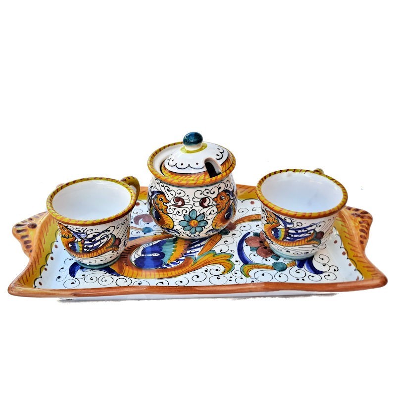 Coffee set majolica ceramic Deruta raphaelesque 4 PCS Coffee set majolica ceramic Deruta raphaelesque 4 PCS