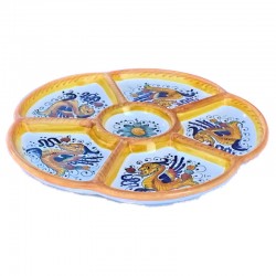 Antipastiera rotonda 6 scomparti ceramica maiolica Deruta Raffaellesco