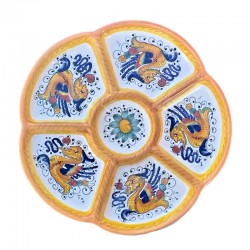 Round appetizer tray 6 compartments majolica ceramic Deruta raphaelesque