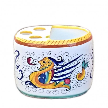 Oval toothbrush and toothpaste holder majolica ceramic Deruta raphaelesque