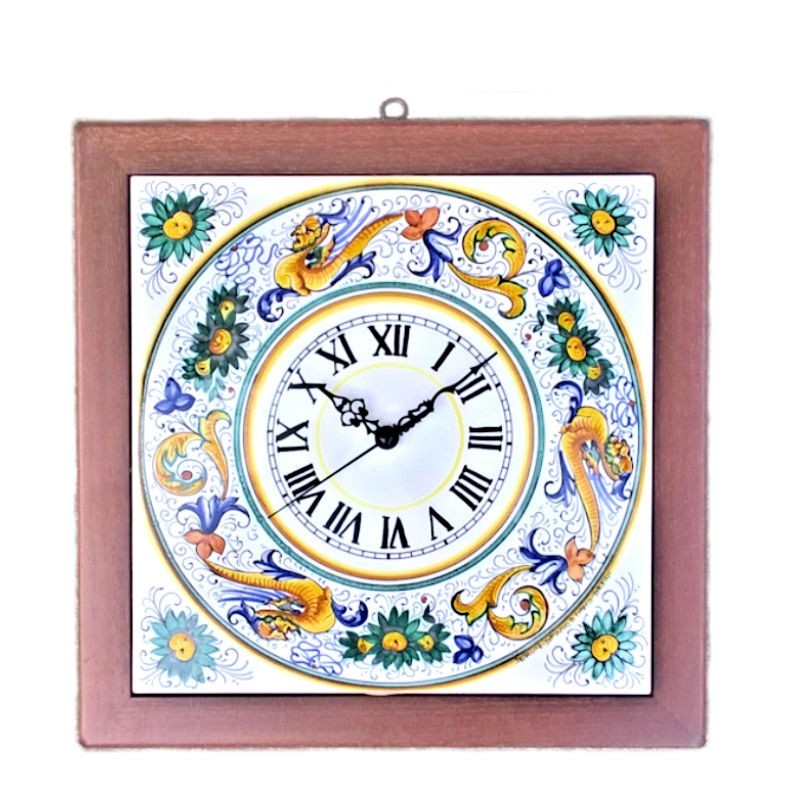 Orologio ceramica legno maiolica Deruta raffaellesco Orologio ceramica legno maiolica Deruta raffaellesco