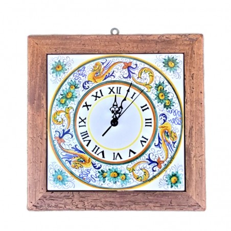 Orologio ceramica legno antico maiolica Deruta raffaellesco