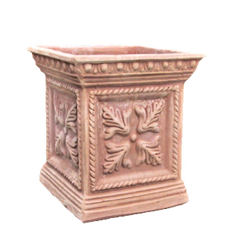 Vaso quadrato terracotta con foglia lavorato a mano Vaso quadrato terracotta con foglia lavorato a mano