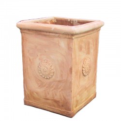 Square pylon terracotta with rosette handmade